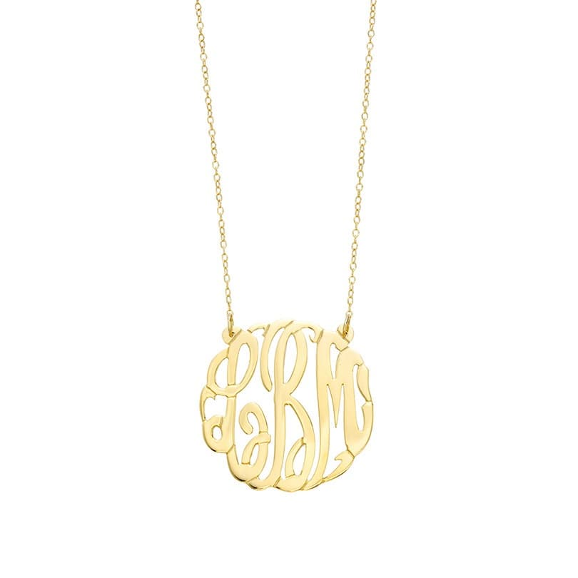 25mm Gold Plated Script Monogram Pendant Necklace 0