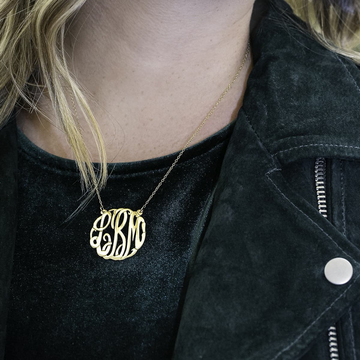 25mm Gold Plated Script Monogram Pendant Necklace
