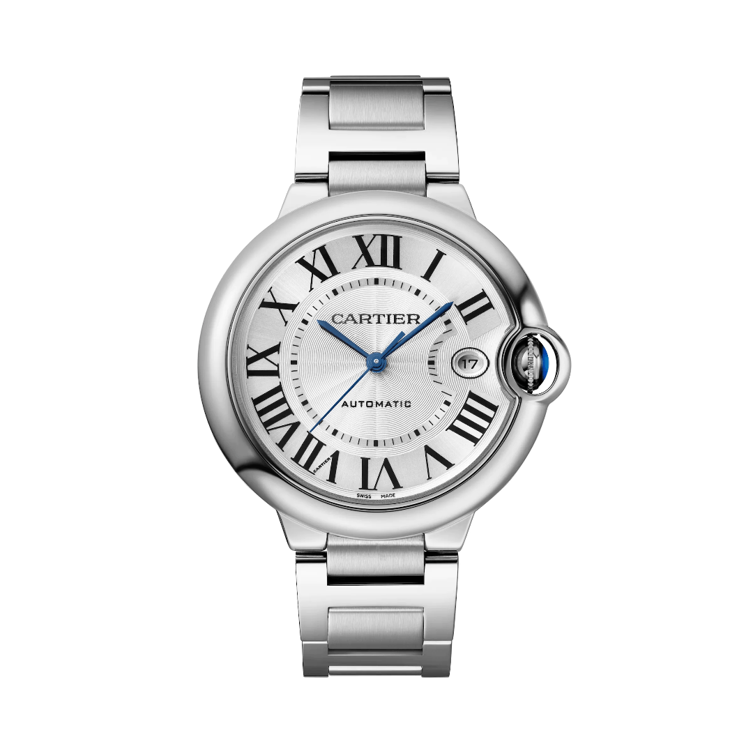 Ballon Bleu de Cartier Watch, Silvered Guilloche Dial, 40mm
