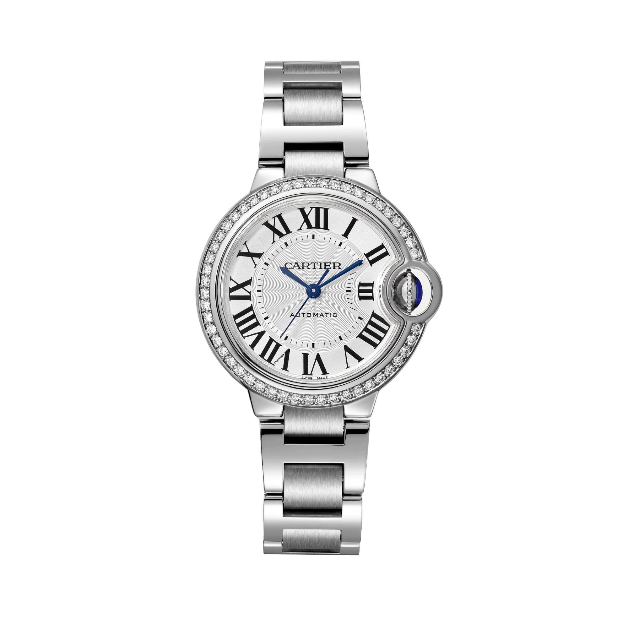 Ballon Bleu de Cartier Watch, Silver Guilloche Dial with Diamonds, 33mm 1