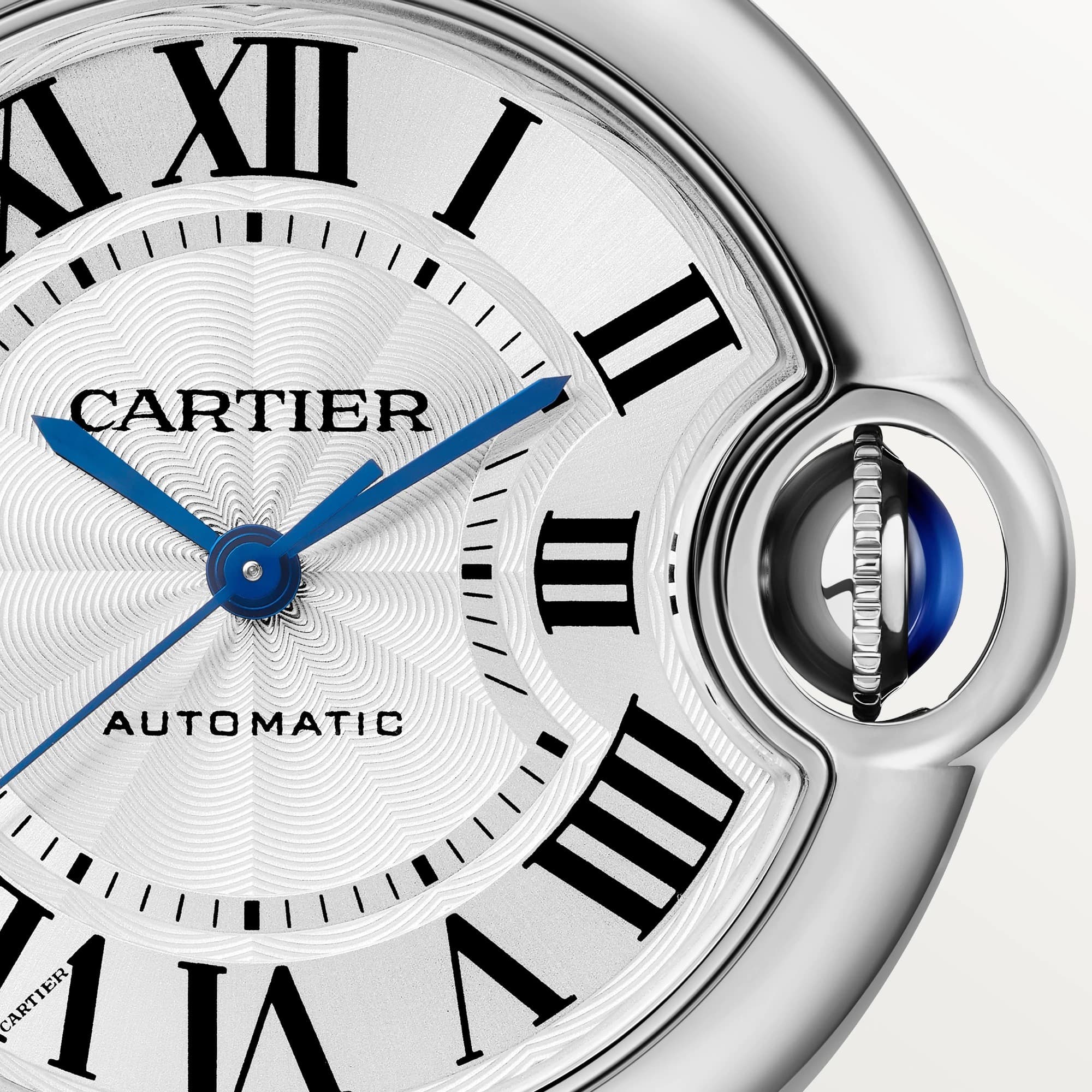 Ballon Bleu de Cartier Watch, Silver Guilloche Dial, 33mm
